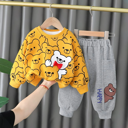 YELLOW & WHITE BUNNY KIDS SWEATSHIRT & PANT