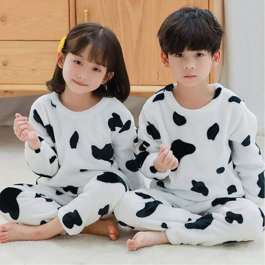 White & Black Cow Print Sweatshirt With Trouser For Kids Baby & Baba Both