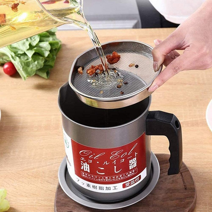Oil Filter Pot for Kitchen | Stainless Steel Oil Container with Filter