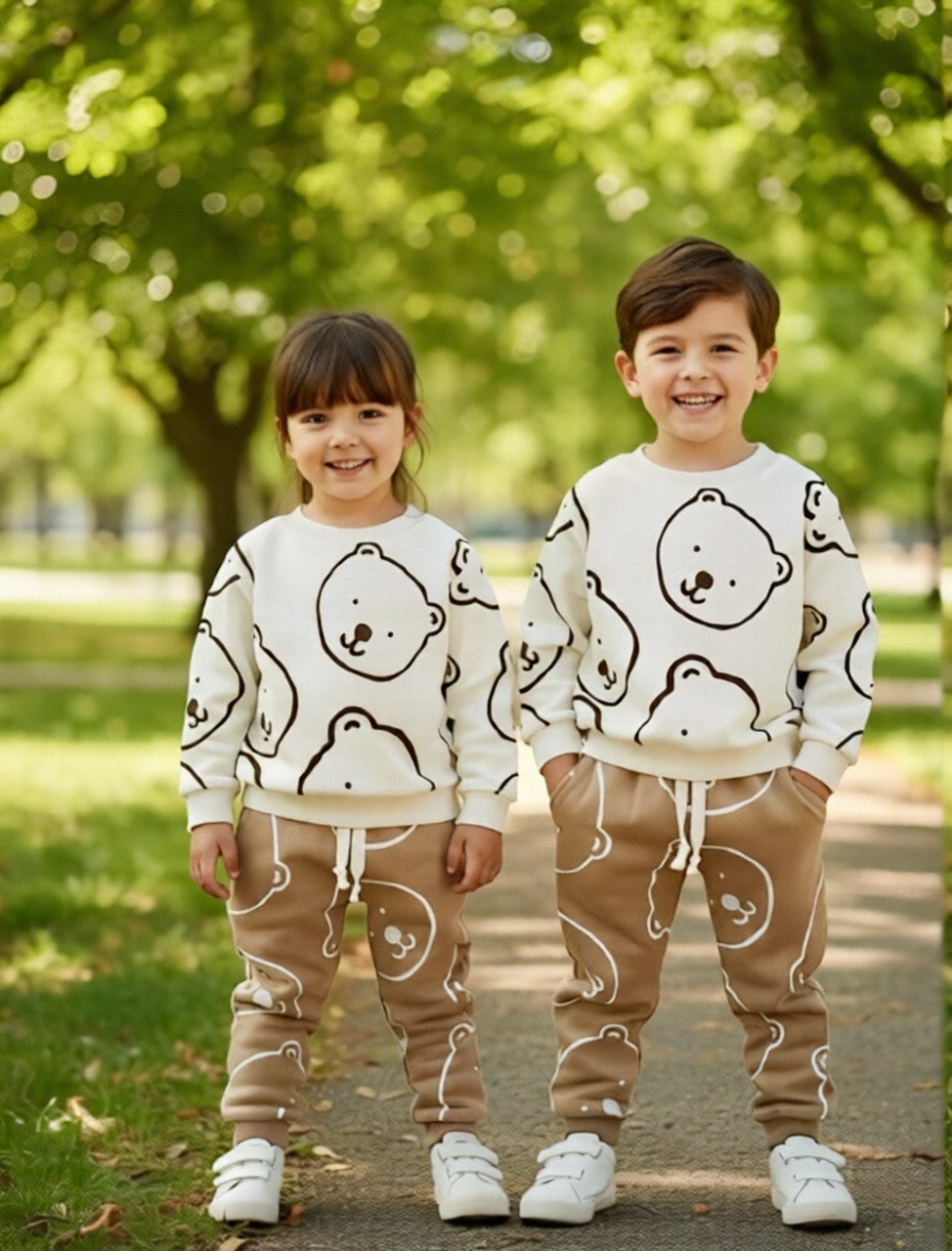 WHITE TEDDY PRINTED WINTER KIDS TRACK SUIT