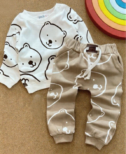 WHITE TEDDY PRINTED WINTER KIDS TRACK SUIT