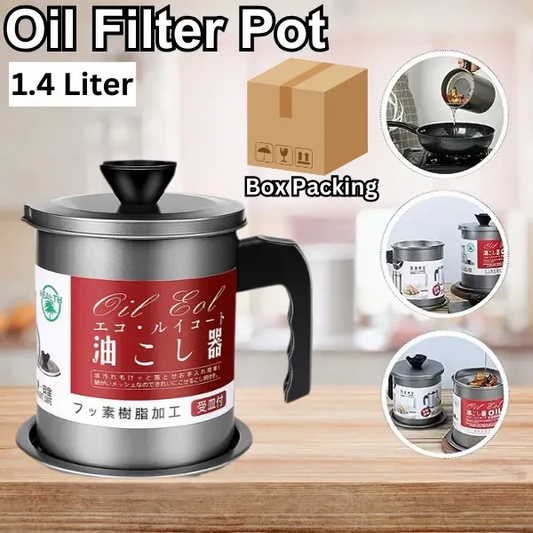 Oil Filter Pot for Kitchen | Stainless Steel Oil Container with Filter