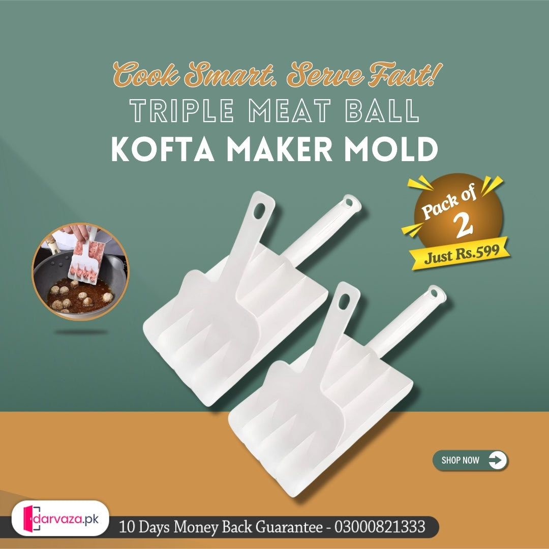 (Pack of 2) Plastic Triple Easy To Use Meat Ball Kofta Maker Mold for kitchen
