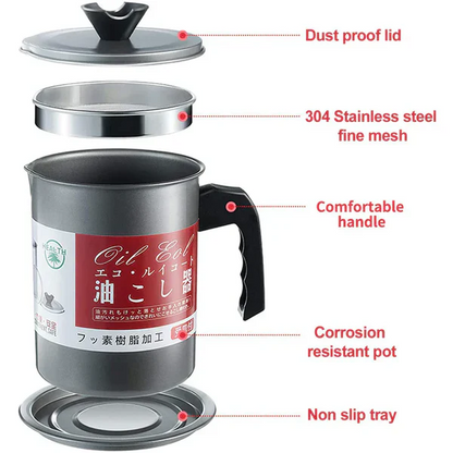 Oil Filter Pot for Kitchen | Stainless Steel Oil Container with Filter