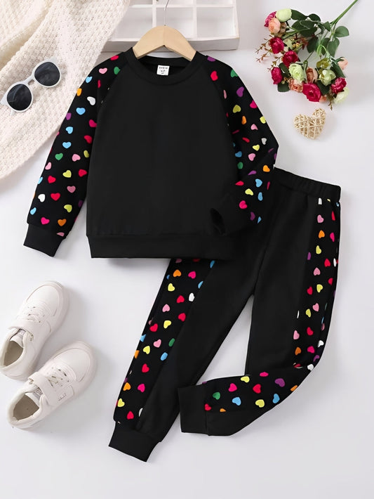 YELLOW & BLACK WITH MULTI HEART KIDS WINTER TRACKSUIT