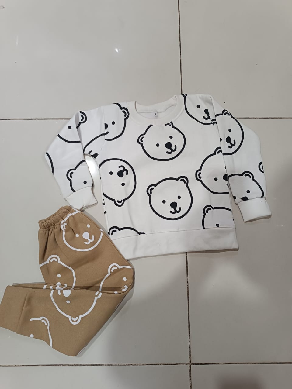 WHITE TEDDY PRINTED WINTER KIDS TRACK SUIT