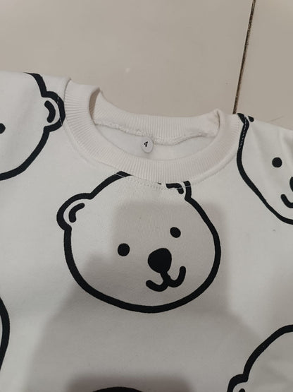 WHITE TEDDY PRINTED WINTER KIDS TRACK SUIT