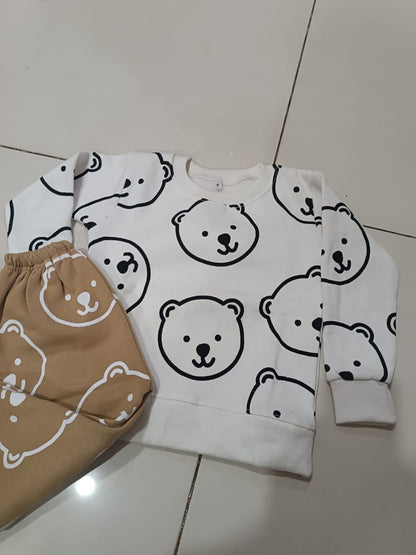 WHITE TEDDY PRINTED WINTER KIDS TRACK SUIT