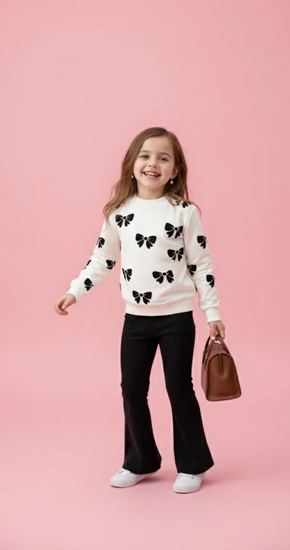 WHITE WITH BLACK BOW PRINTED TRACK SUIT FOR KIDS