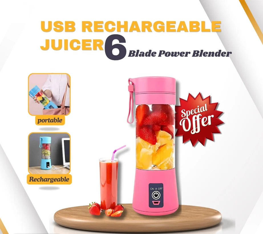 USB Rechargeable Juicer 6 Blades Electric Blender Portable Mixer