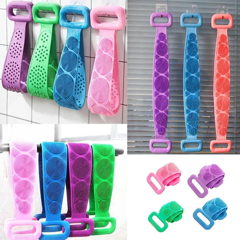 Bath Brush Exfoliating Shower Body Scrubber Silicone Massage Strap Cleaning Belt Bathroom Accessories