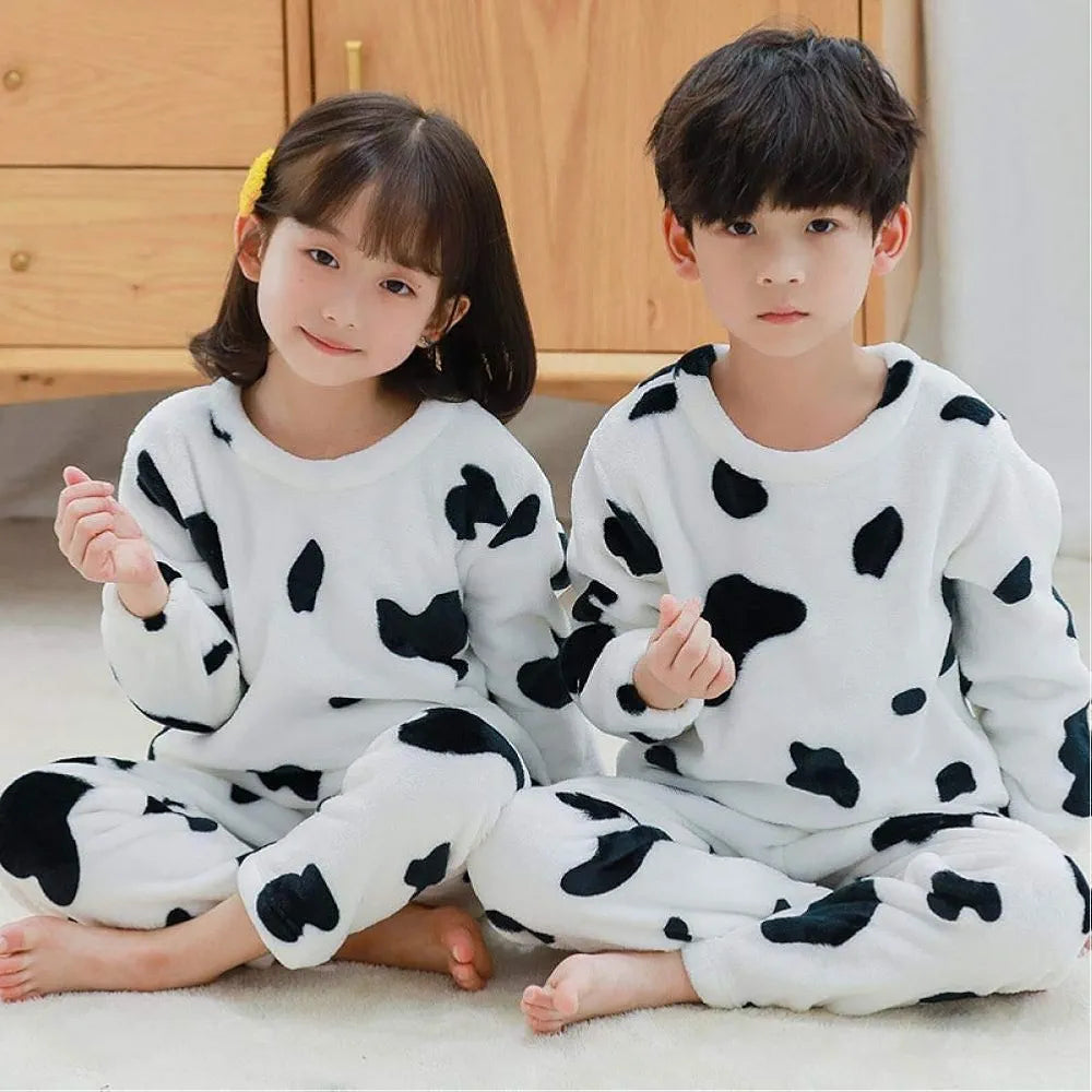 White & Black Cow Print Sweatshirt With Trouser For Kids Baby & Baba Both