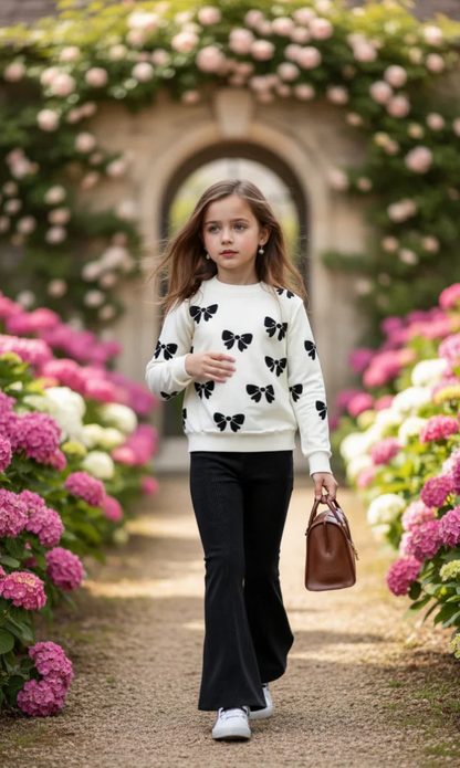 WHITE WITH BLACK BOW PRINTED TRACK SUIT FOR KIDS